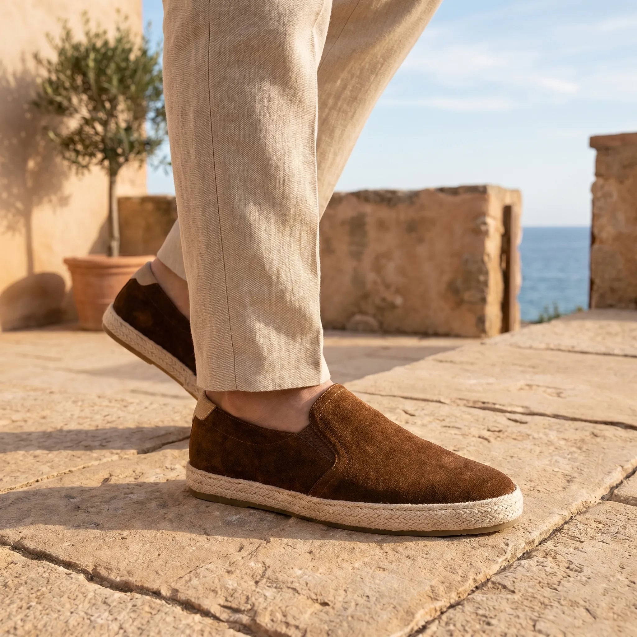 Men's suede flat loafers in Dark Blue - front view