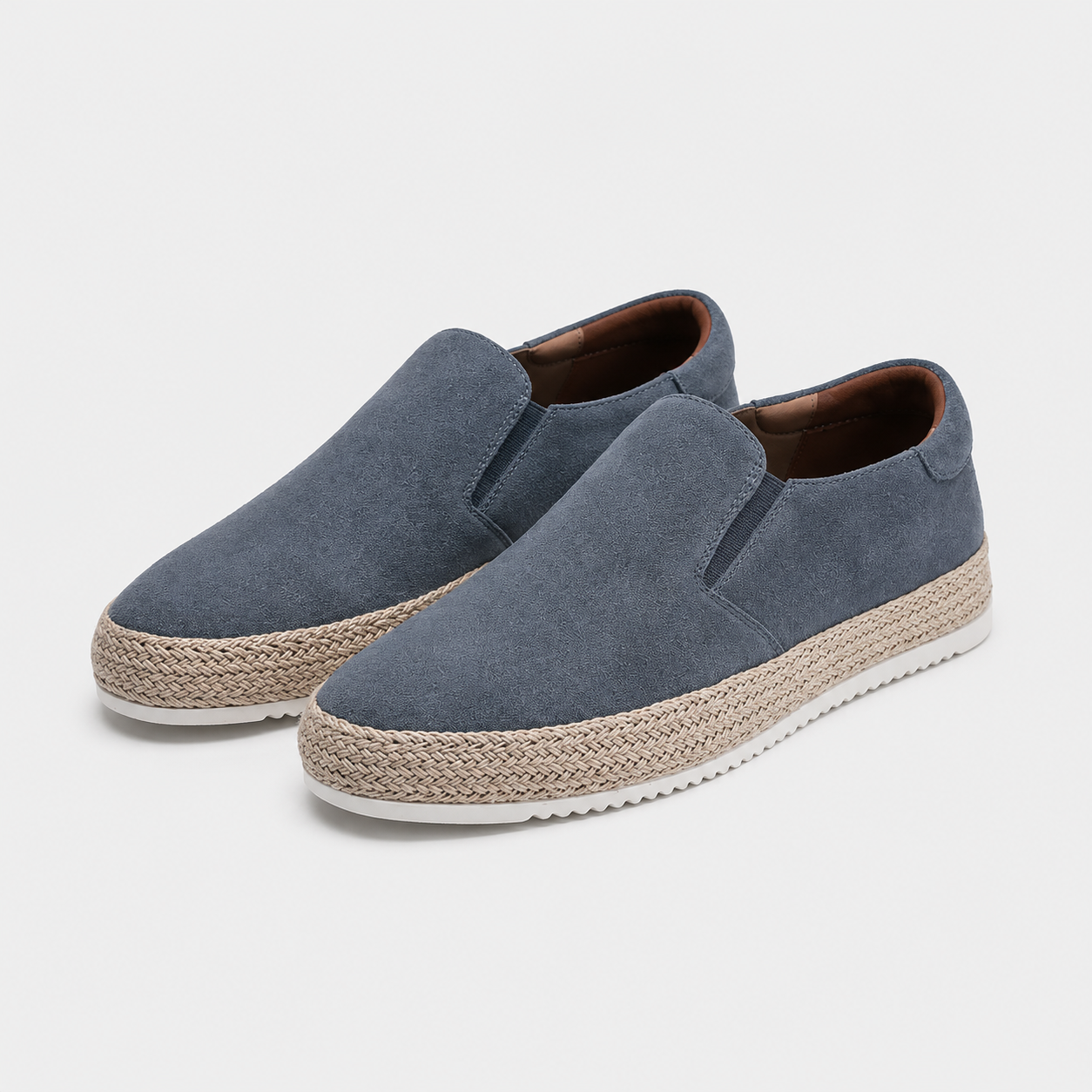 Men's suede flat loafers in Blue - front view