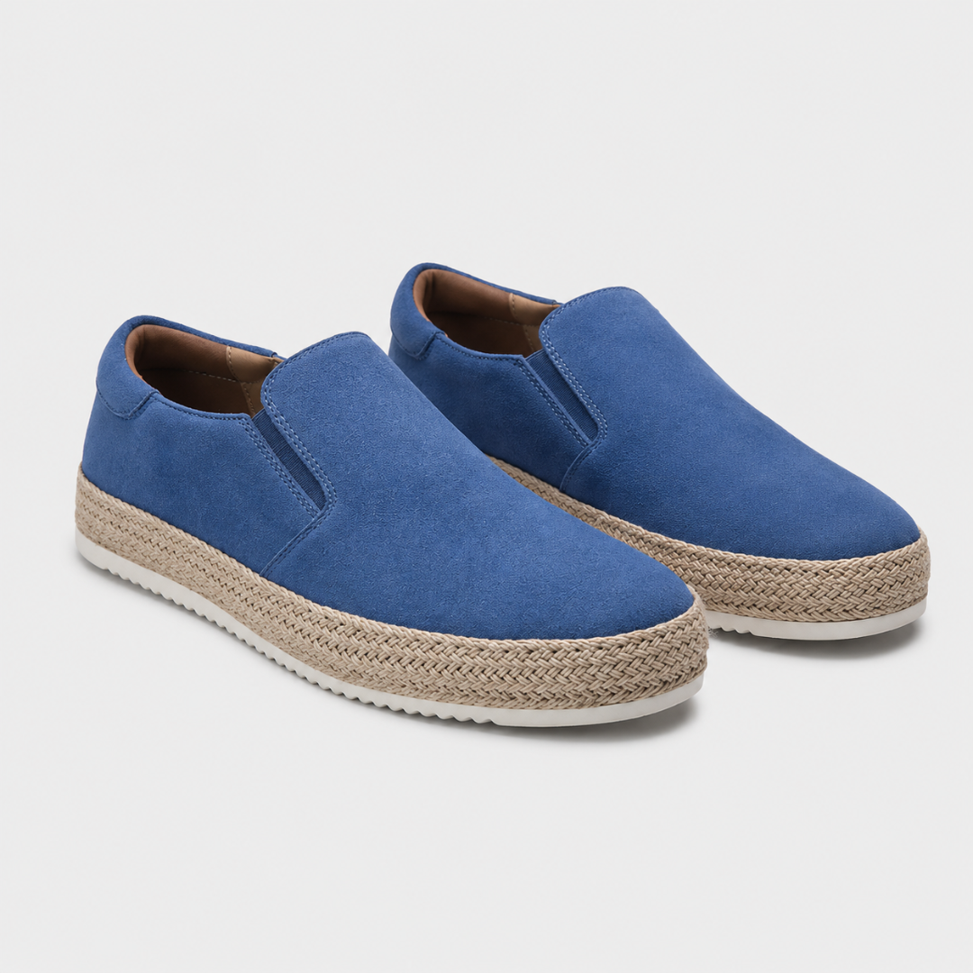 Men's suede flat loafers in Beige - front view