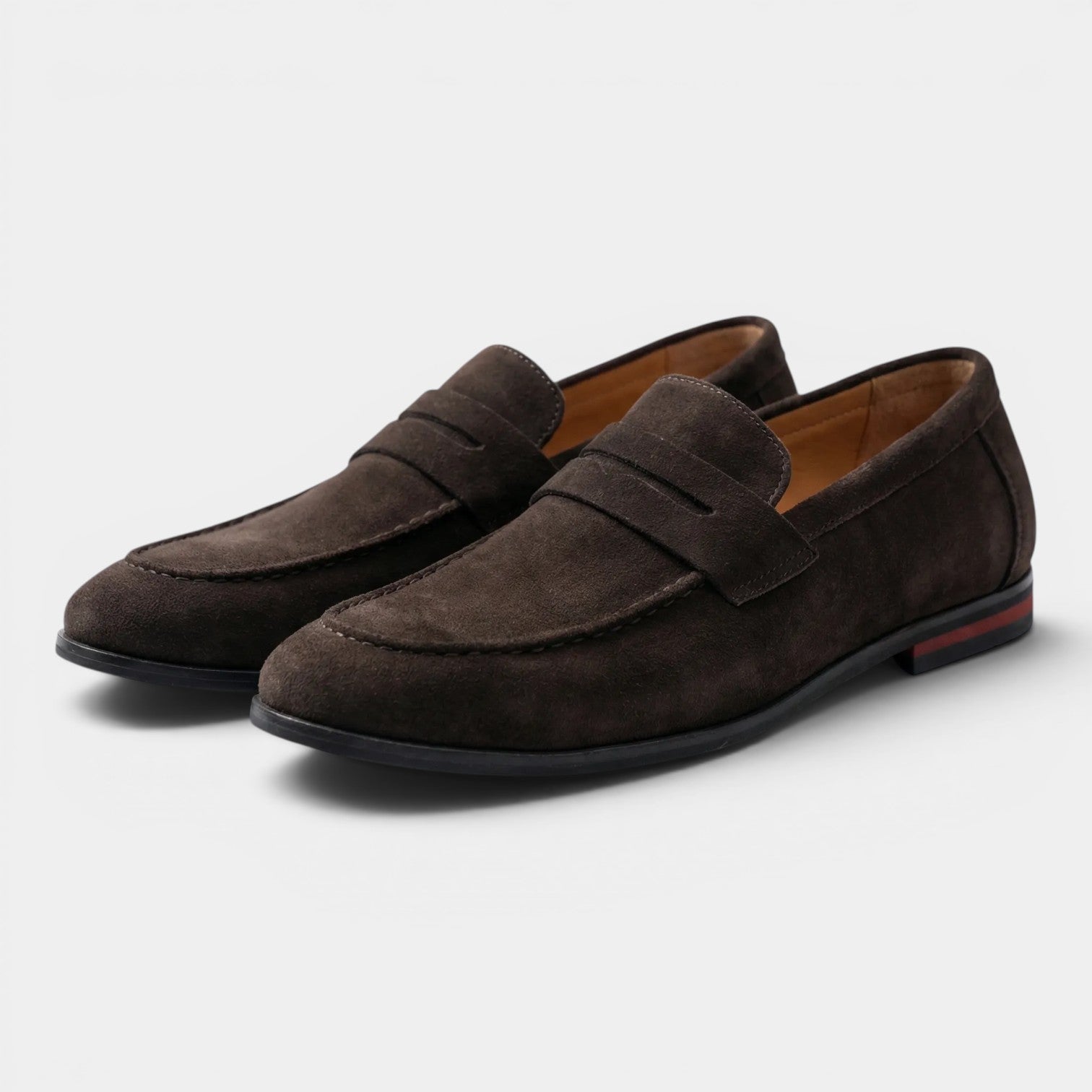 Men's suede slip-on loafers in Dark Brown - front view