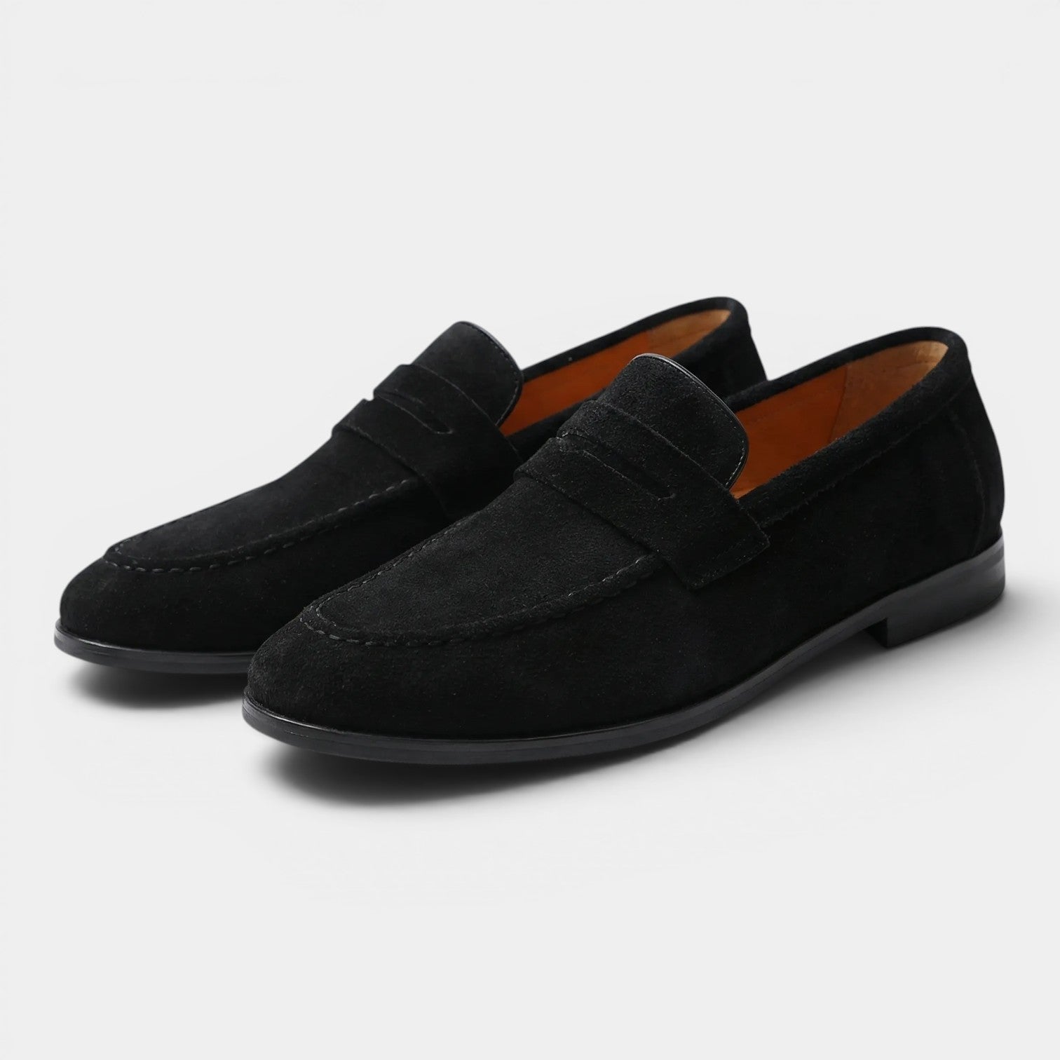Men's suede slip-on loafers in Black - front view