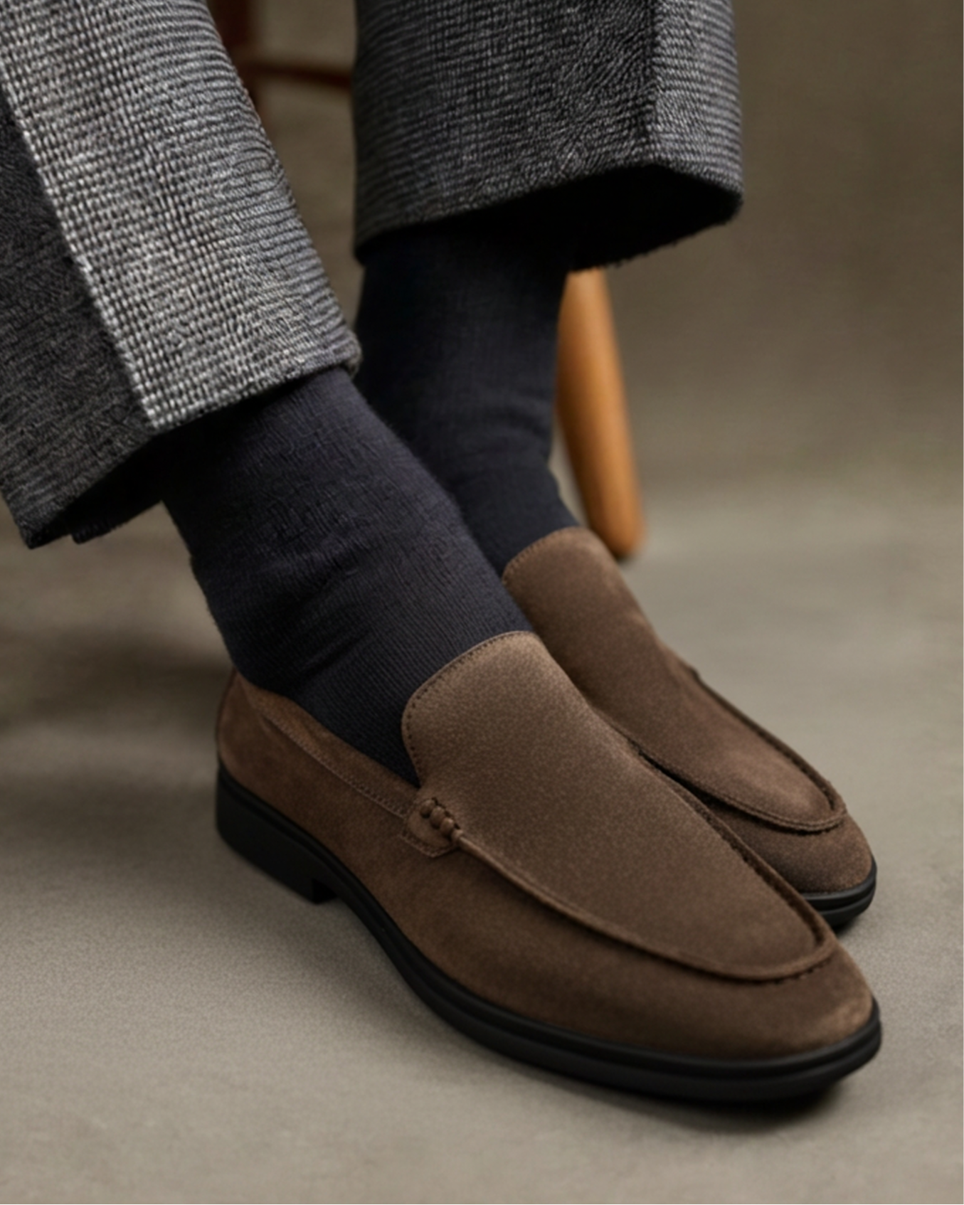 Men's suede loafers black sole - back view