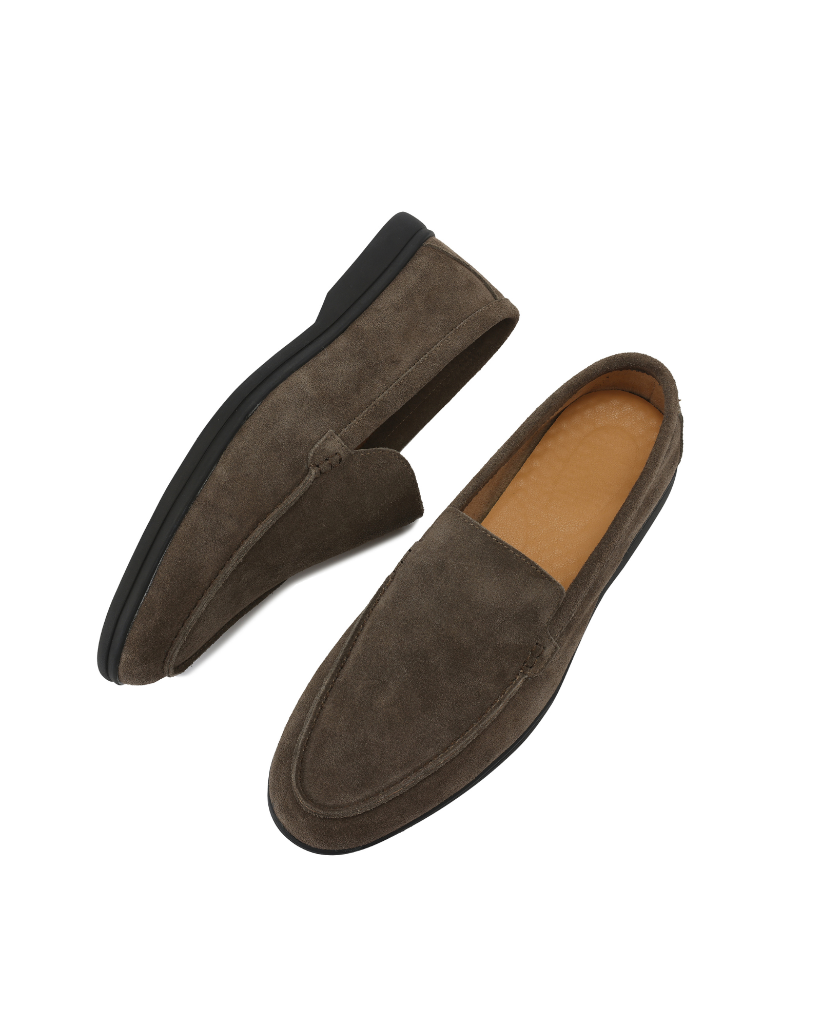 Men's suede loafers black sole in Olive - front view