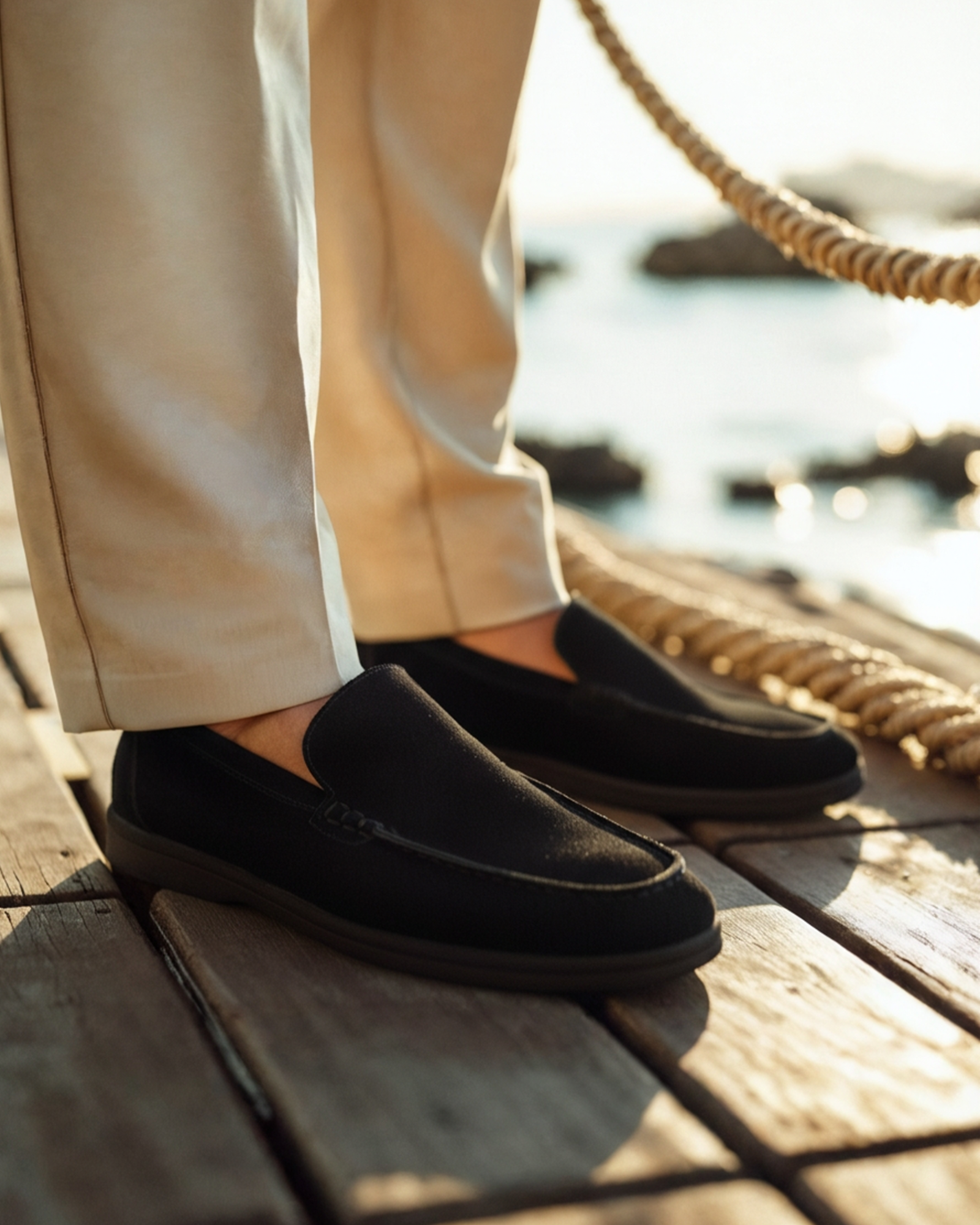 Men's suede loafers black sole - lifestyle view