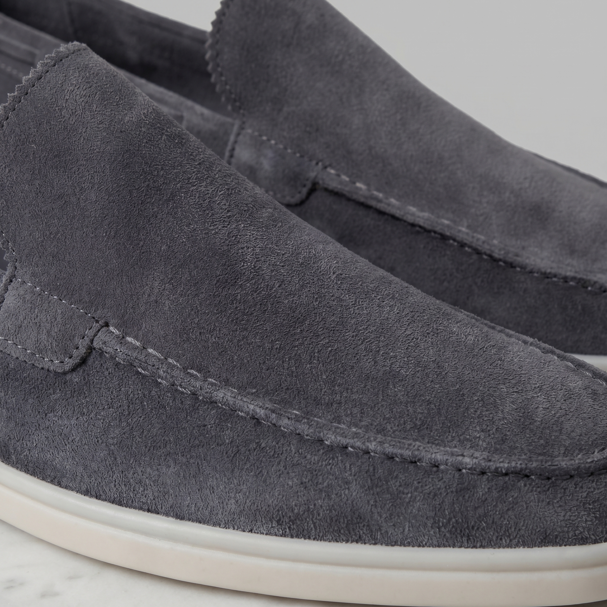 Men's suede loafers worn casual outfit - lifestyle view