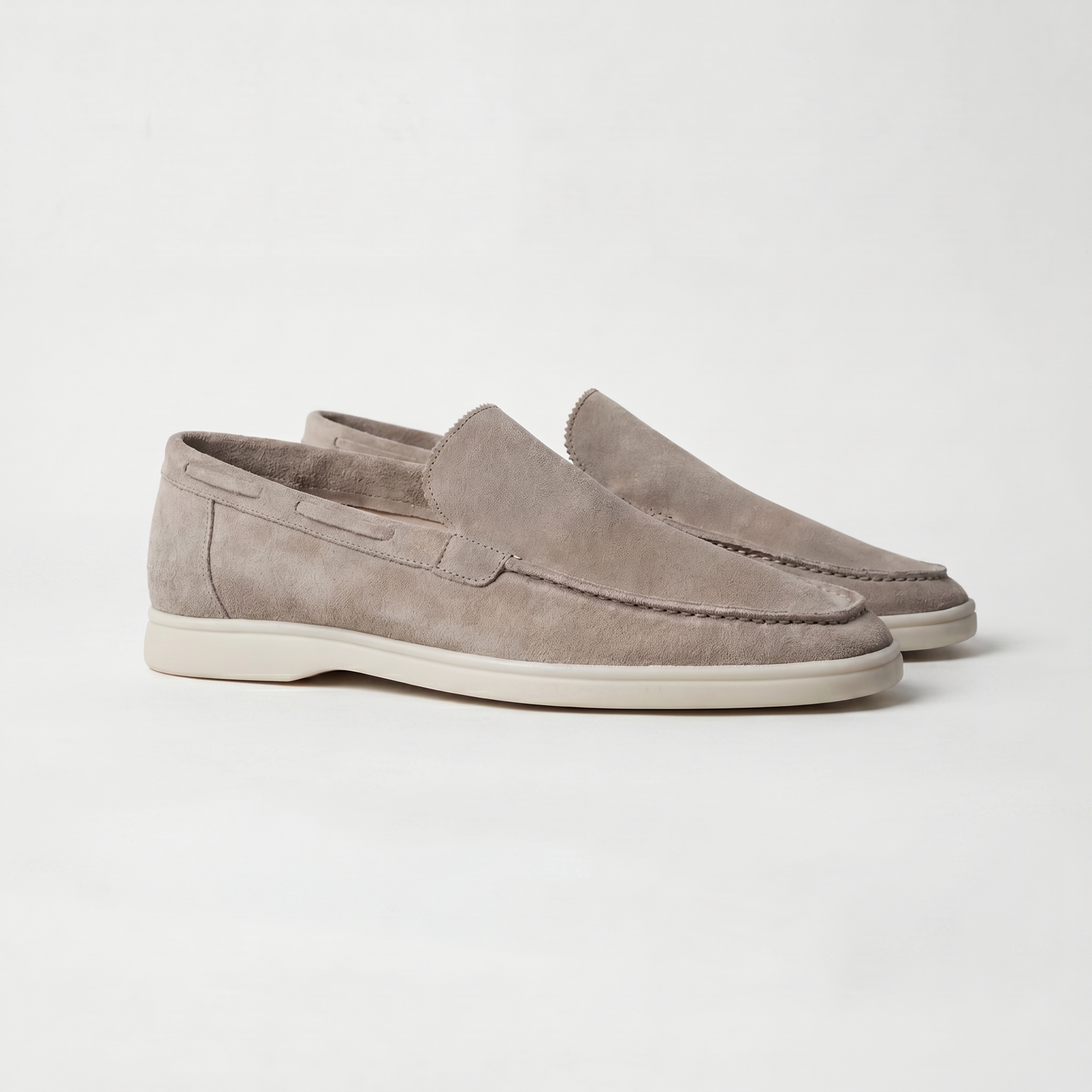 Men's suede loafers in beige - side view