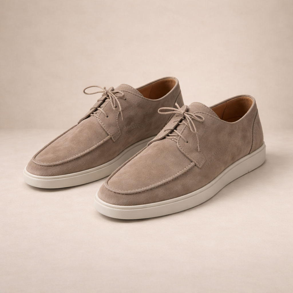 Men's suede lace-up dress shoes in Beige - front view