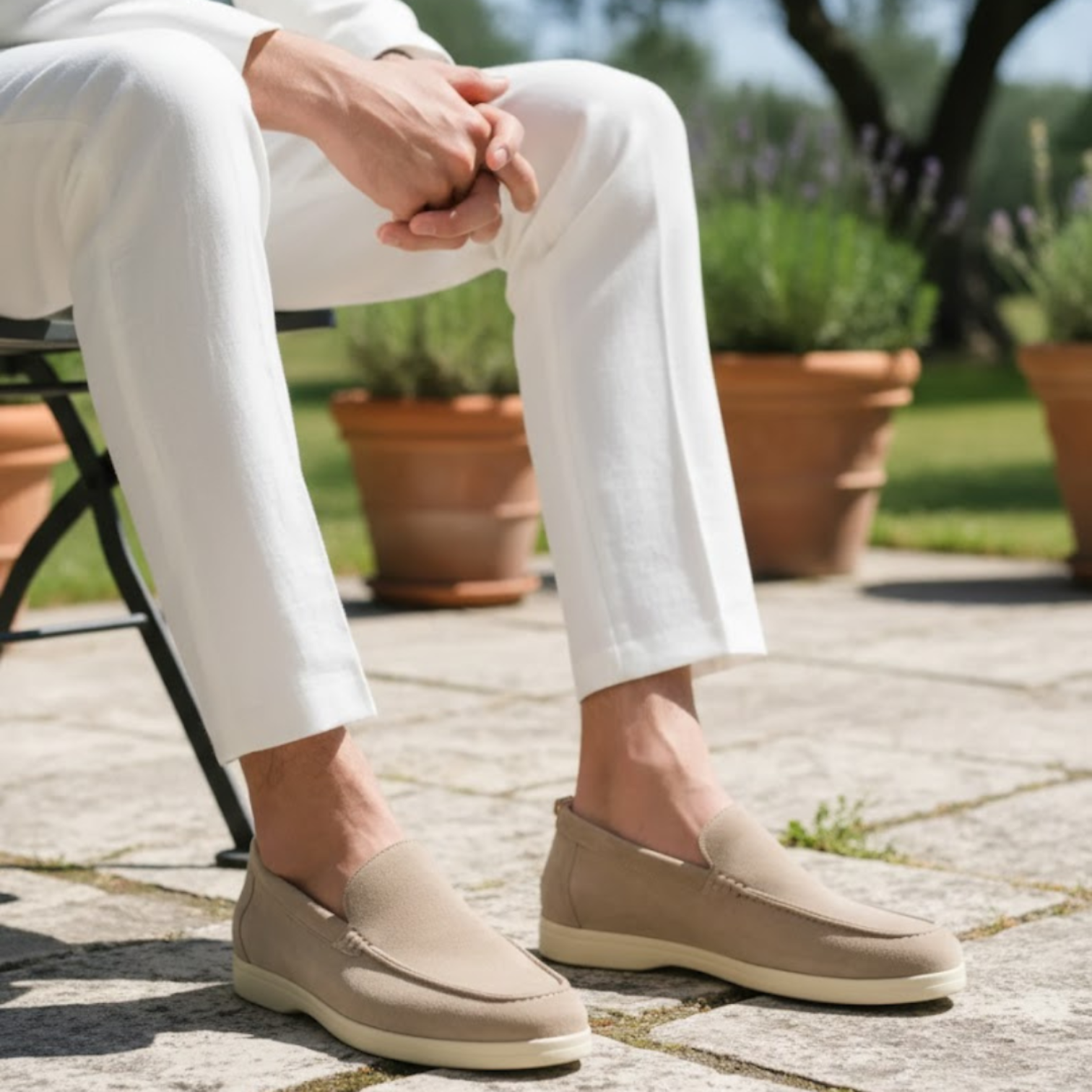 Men's suede summer loafers - lifestyle view
