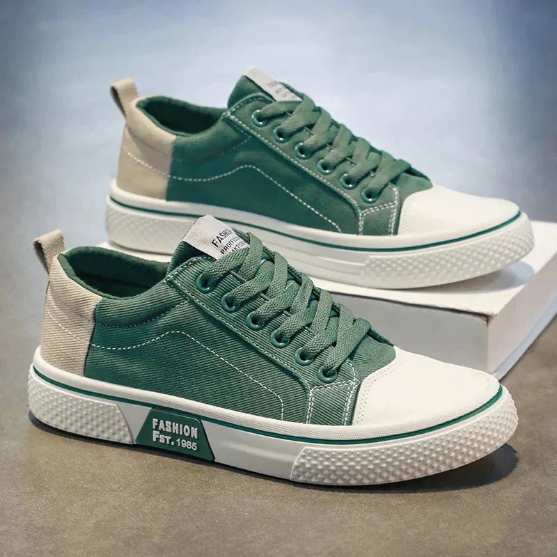 Men's lace-up canvas casual sneakers in Beige - front view
