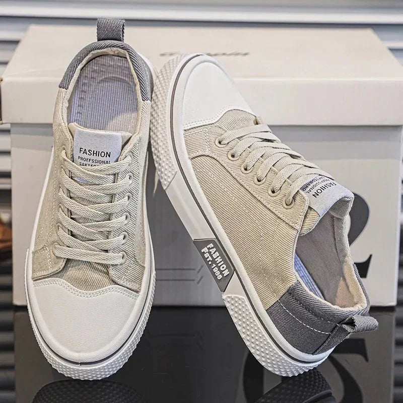 Men's lace-up canvas casual sneakers in Black - front view