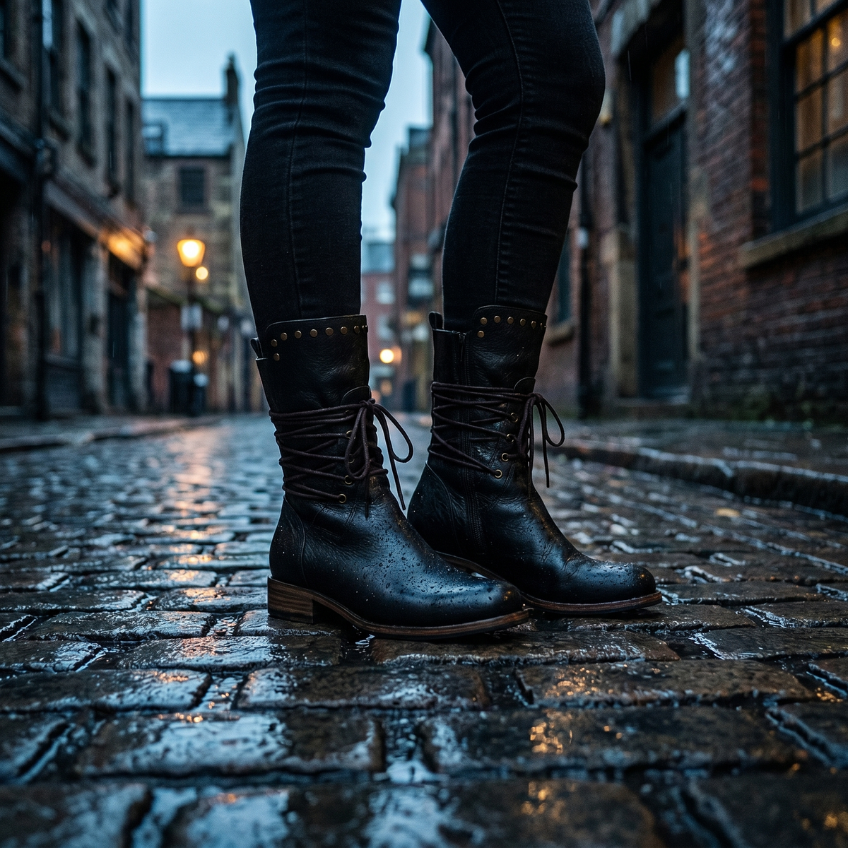 Women's Studded Lace-Up Mid-Calf Boots