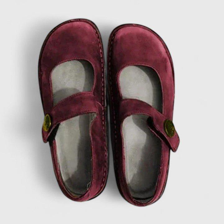 women's classic Mary Jane rounded toe flats - worn view