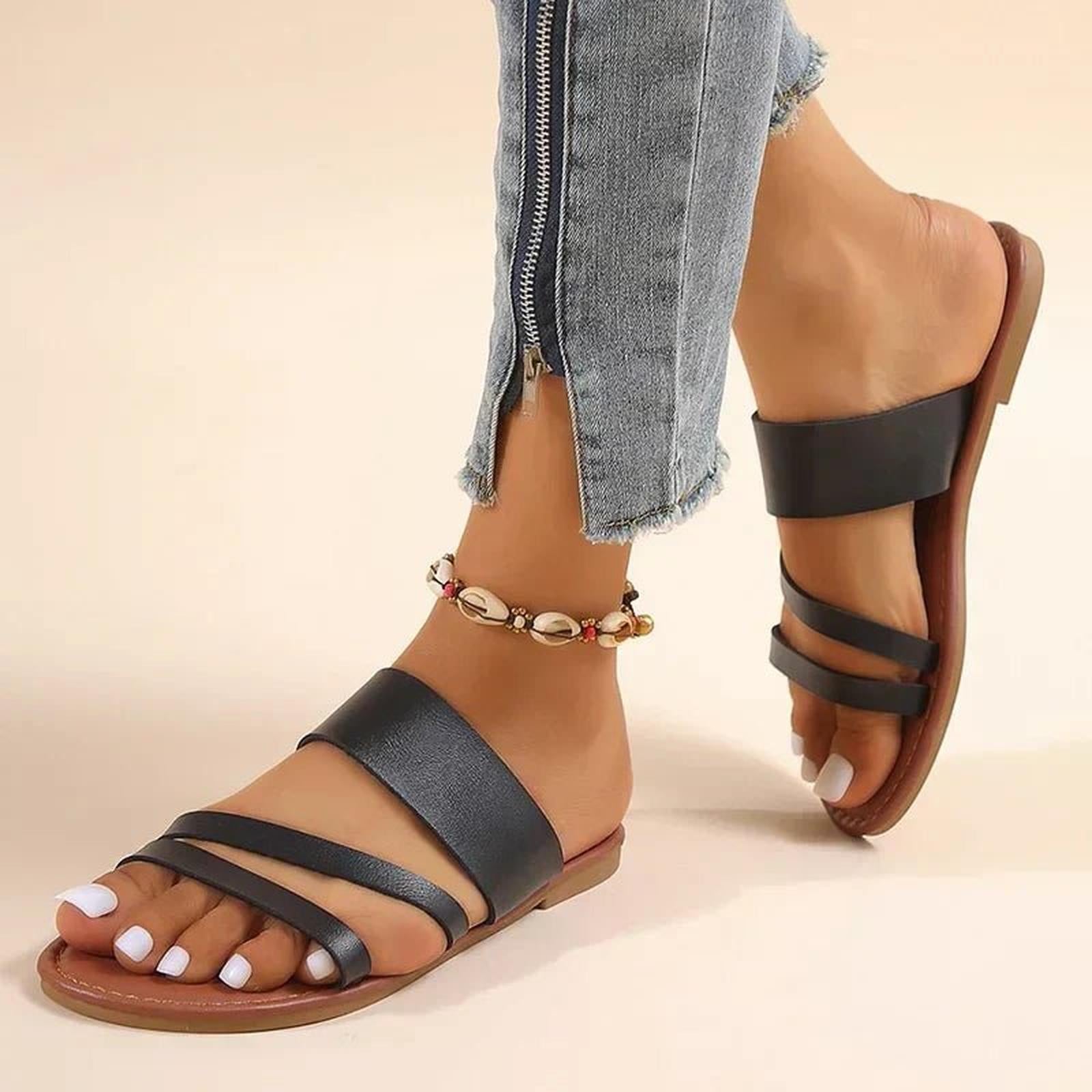 women's cross-strap flat sandals - front view