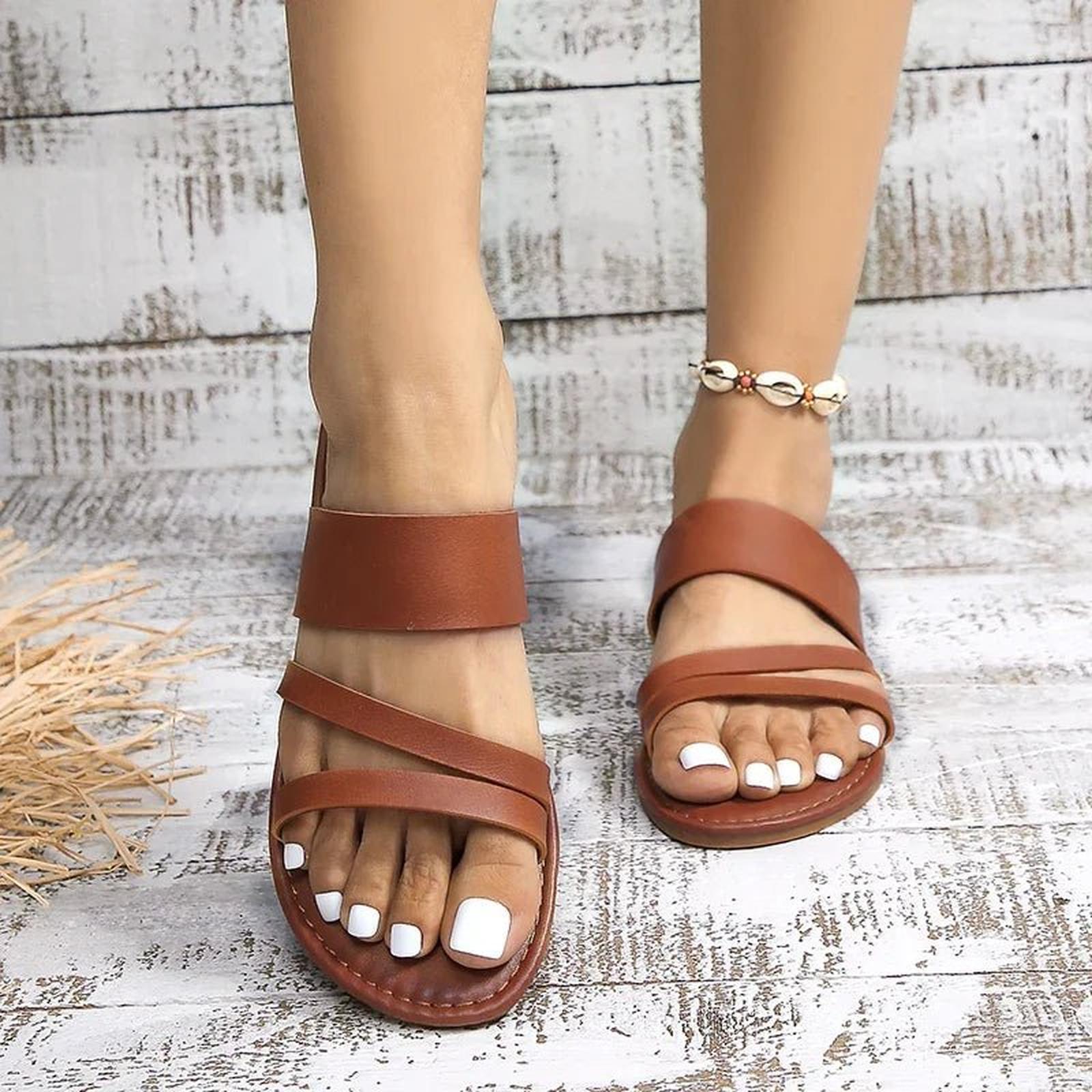 women's cross-strap flat sandals - top view