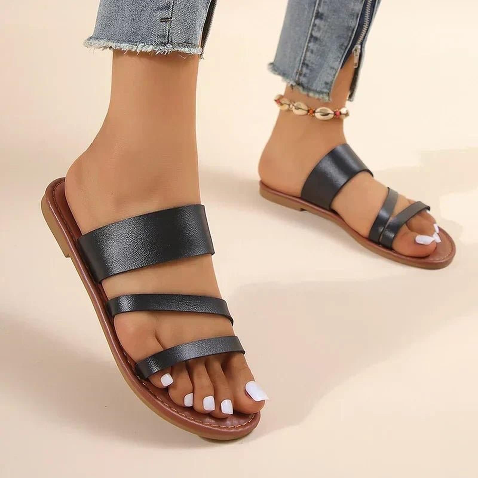 women's cross-strap flat sandals - sole view