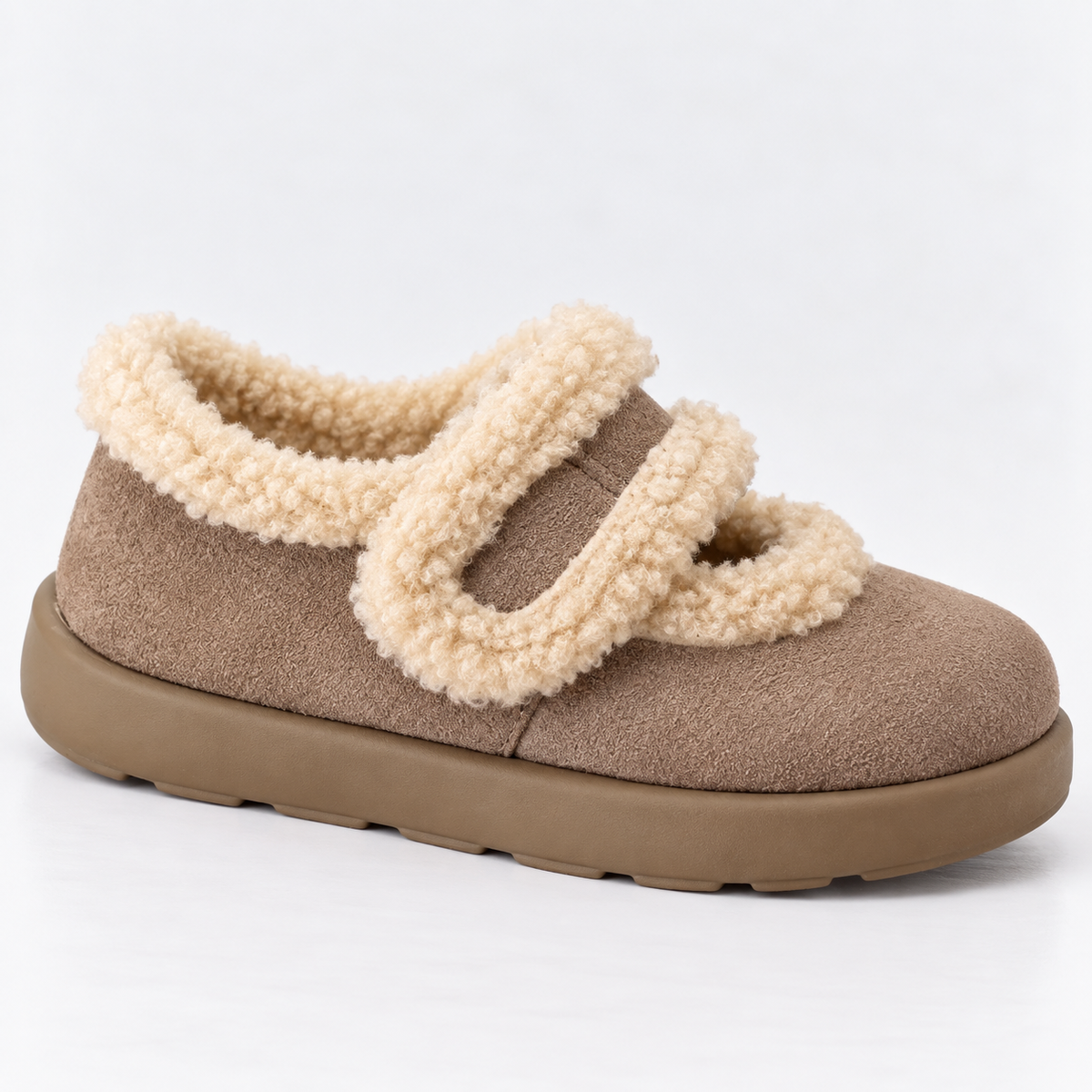 Women's Faux Fur Lined Suede-Look Slippers with Strap - view 3