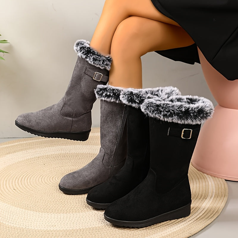 Women's Fur-Trimmed Tall Winter Boots with Buckle - view 5