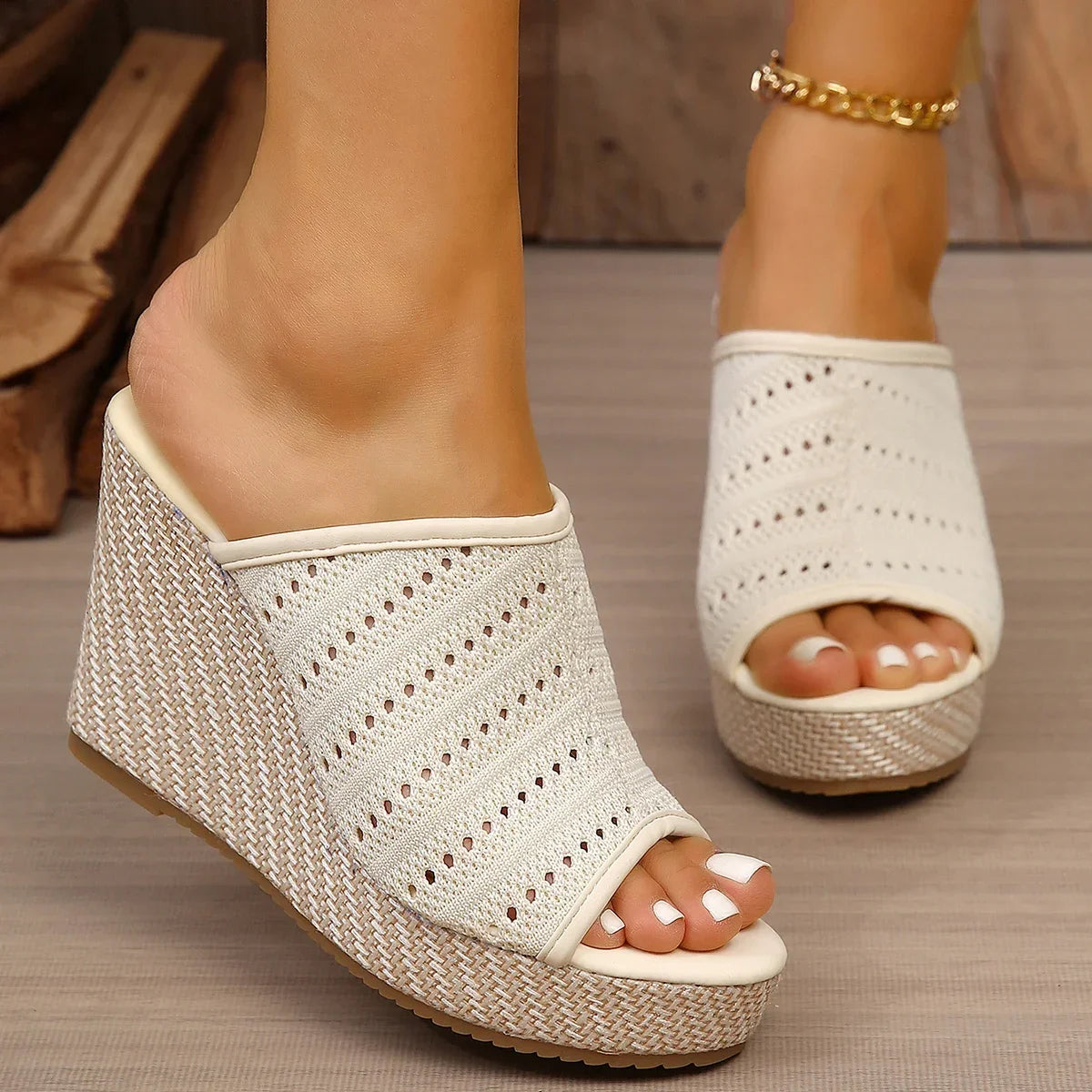women's knit platform wedge sandals - side view