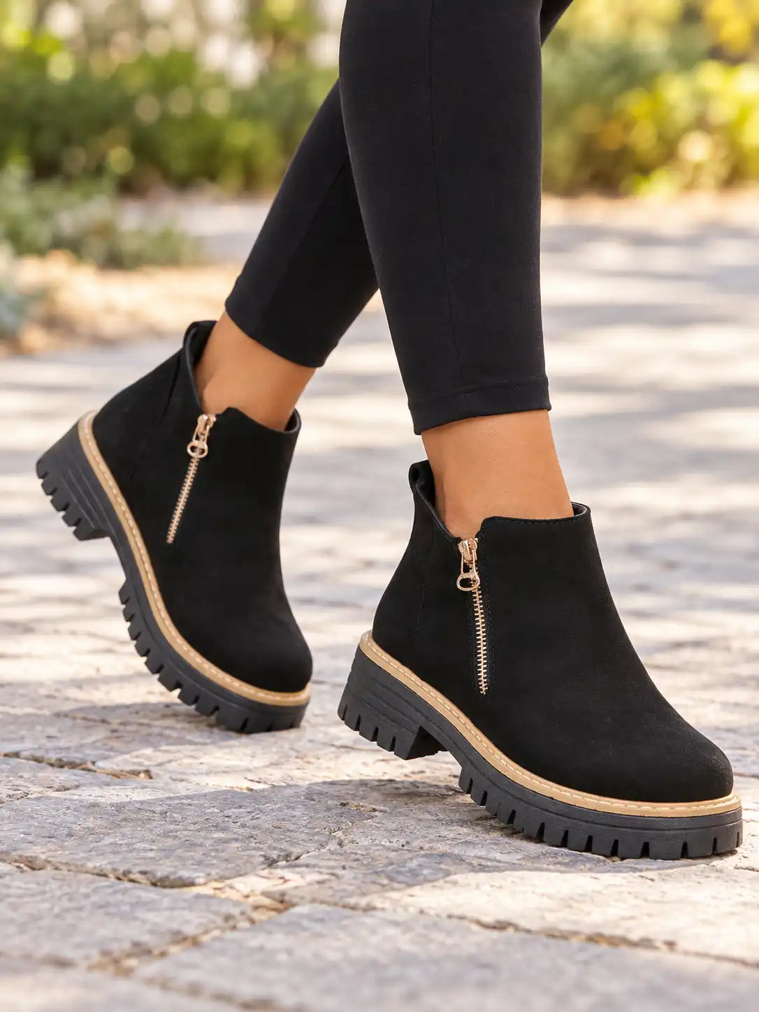 Women's Lug Sole Side-Zip Ankle Boots with Block Heel - view 1