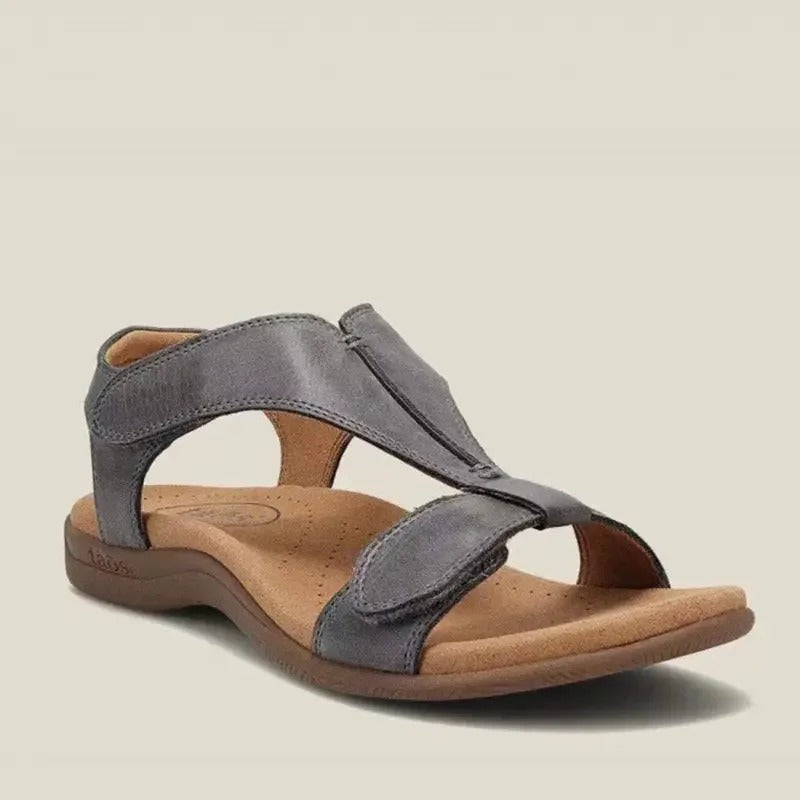 Women's orthopaedic cross strap sandals in grey contoured footbed