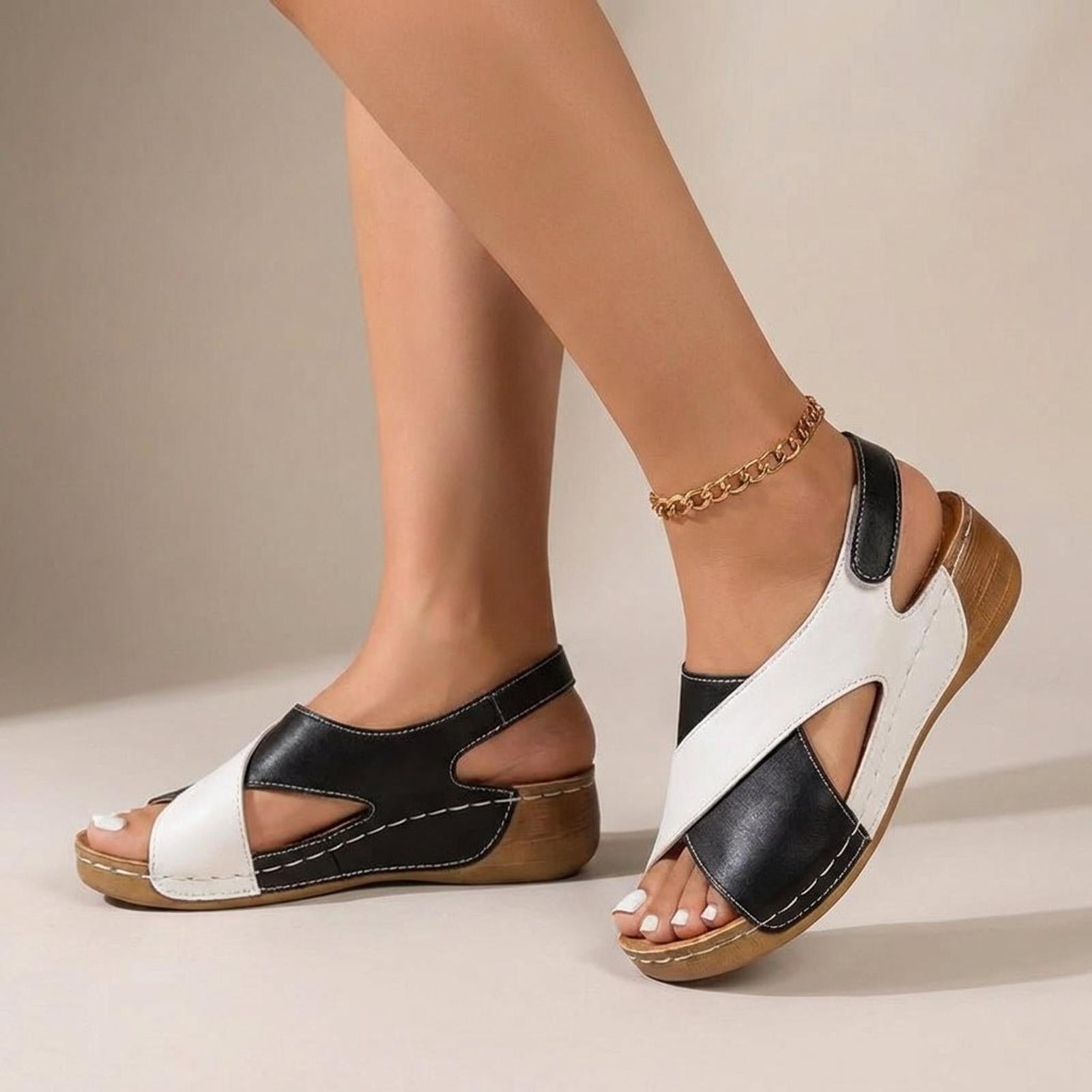 women's orthopedic criss-cross slingback wedge sandals - side view