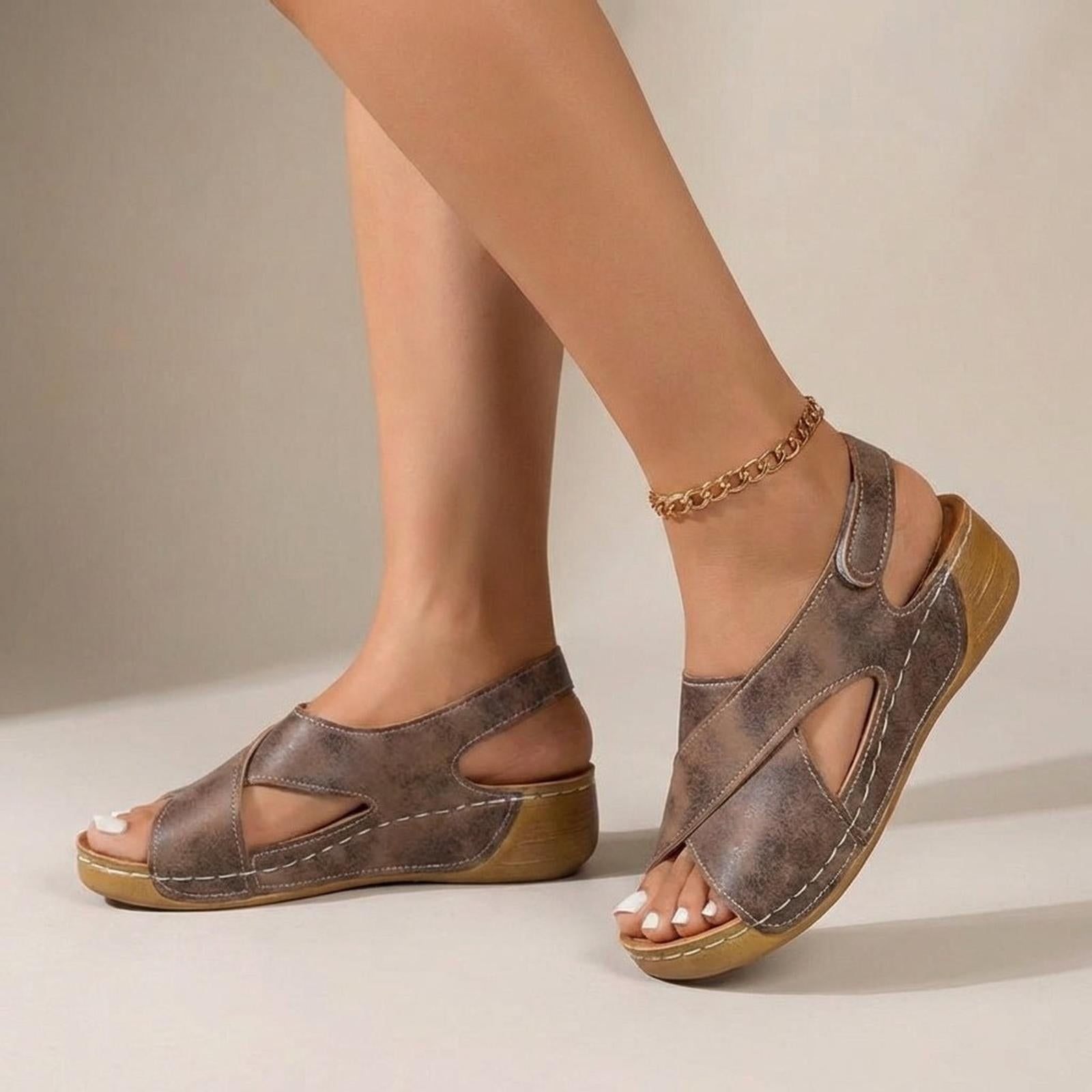 women's orthopedic criss-cross slingback wedge sandals - sole view