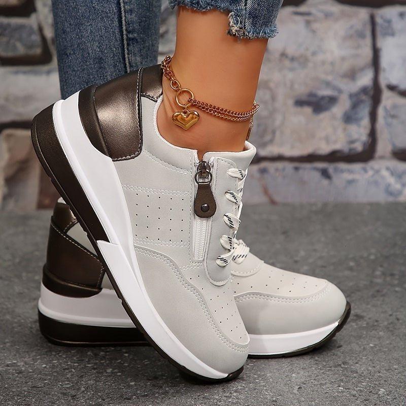 women's orthopedic low-cut lace-up sneakers in Grey - front view