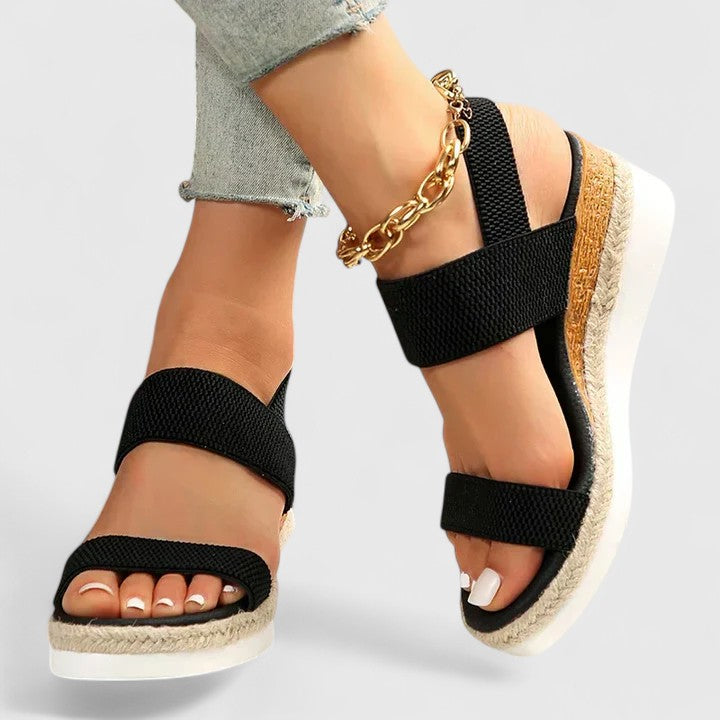 women's orthopedic platform sandals with arch support - back view