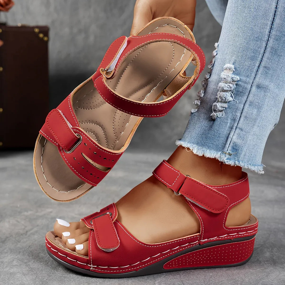Women's orthopedic strap sandals in green Comfort+ sole cushioned