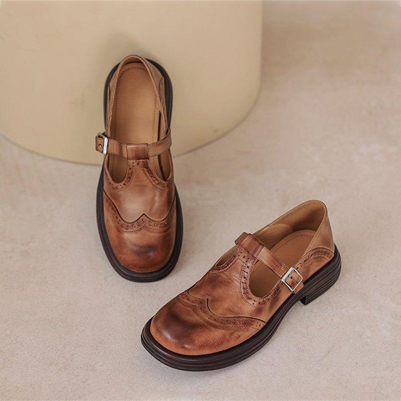 women's perforated Mary Jane buckle flats - side view