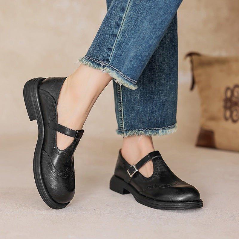 women's perforated Mary Jane buckle flats - strap detail