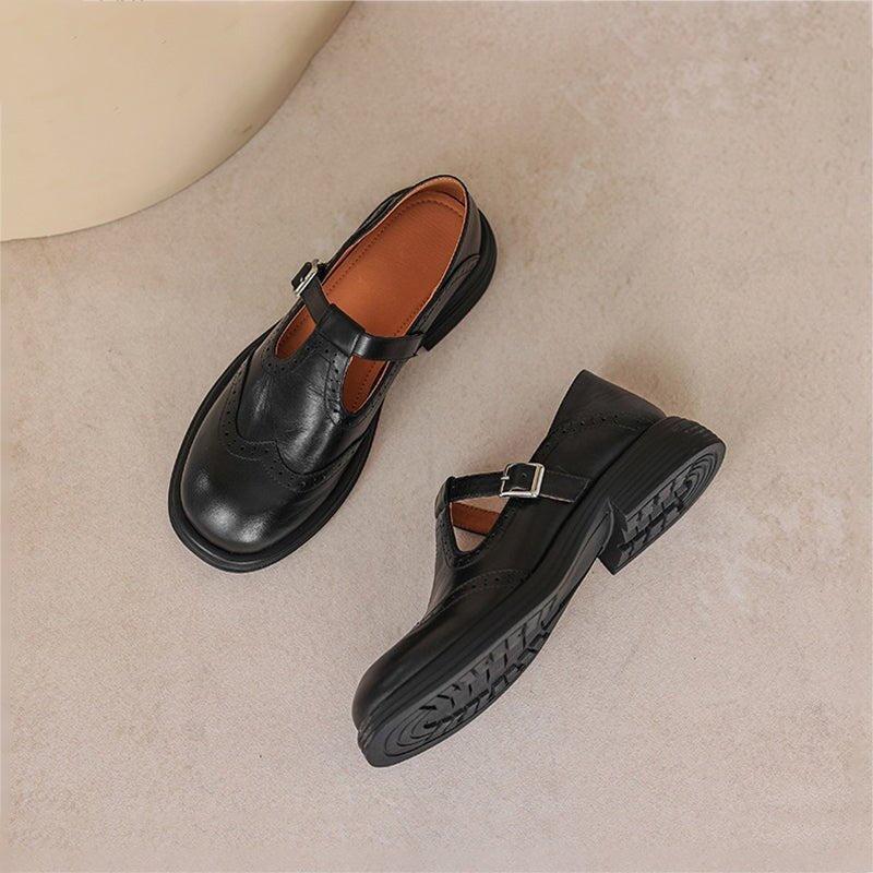 women's perforated Mary Jane buckle flats - worn view