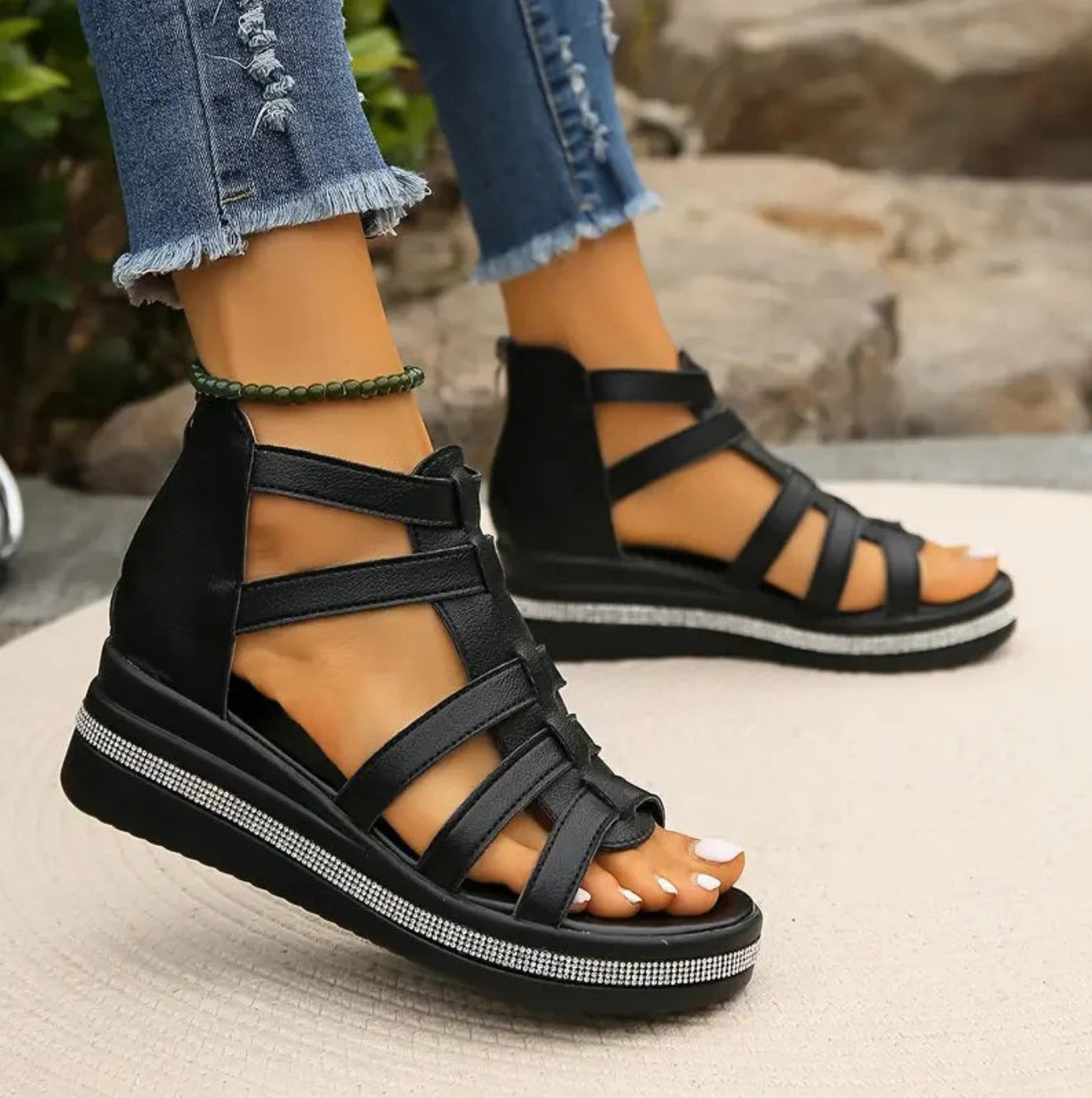 Women's rhinestone wedge sandals lifestyle summer occasion styling
