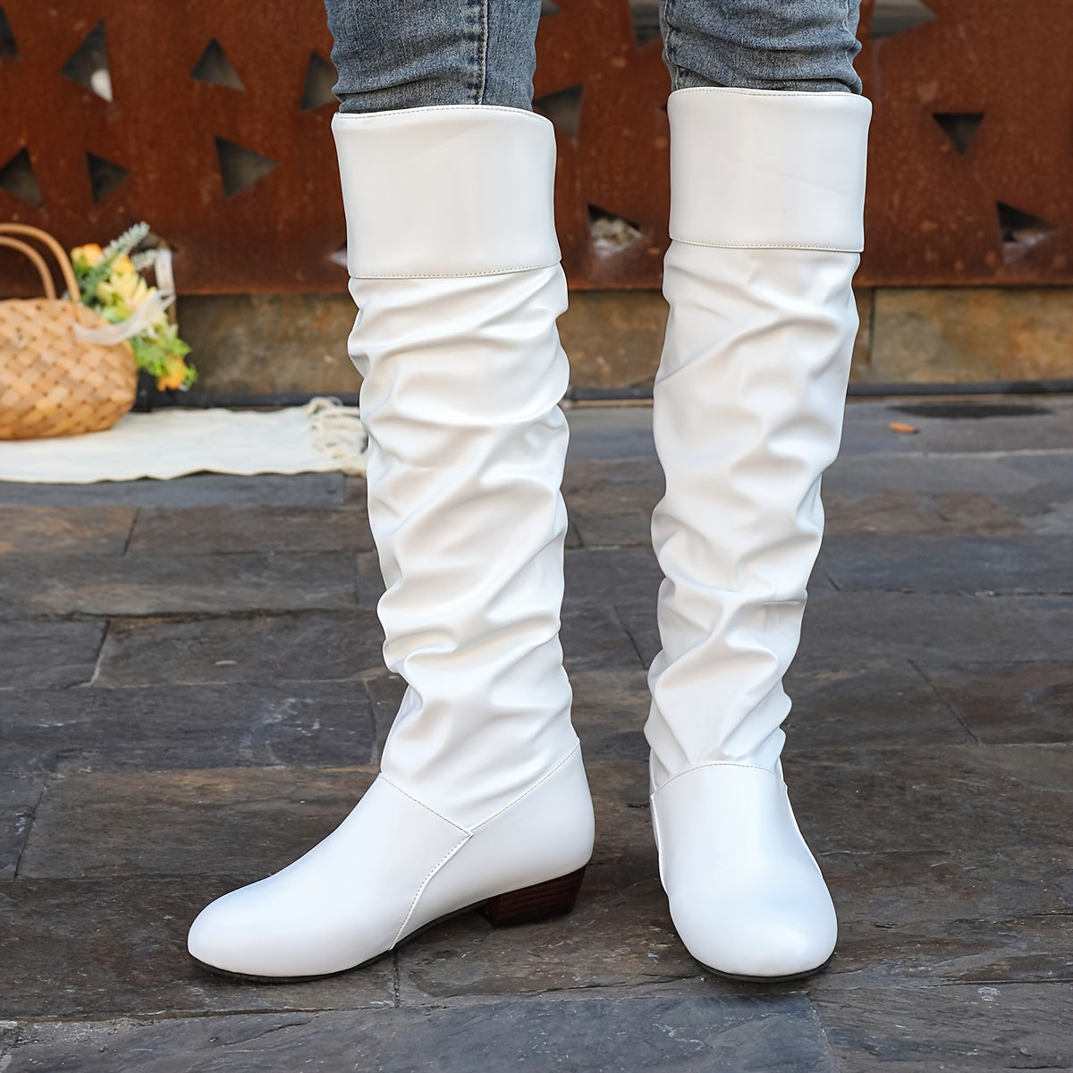 Women's Slouch Knee-High Boots with Low Heel - view 10