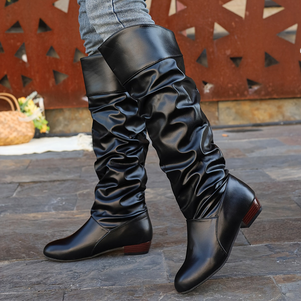 Women's Slouch Knee-High Boots with Low Heel - view 2