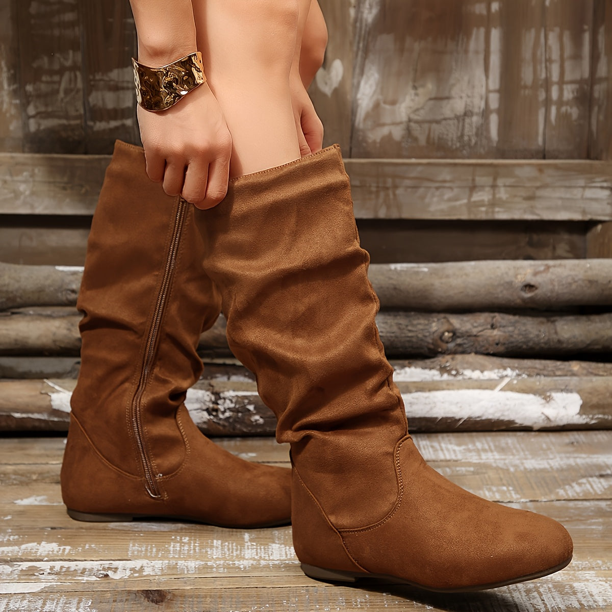 Women's Slouch Mid-Calf Boots with Side Zip - view 9