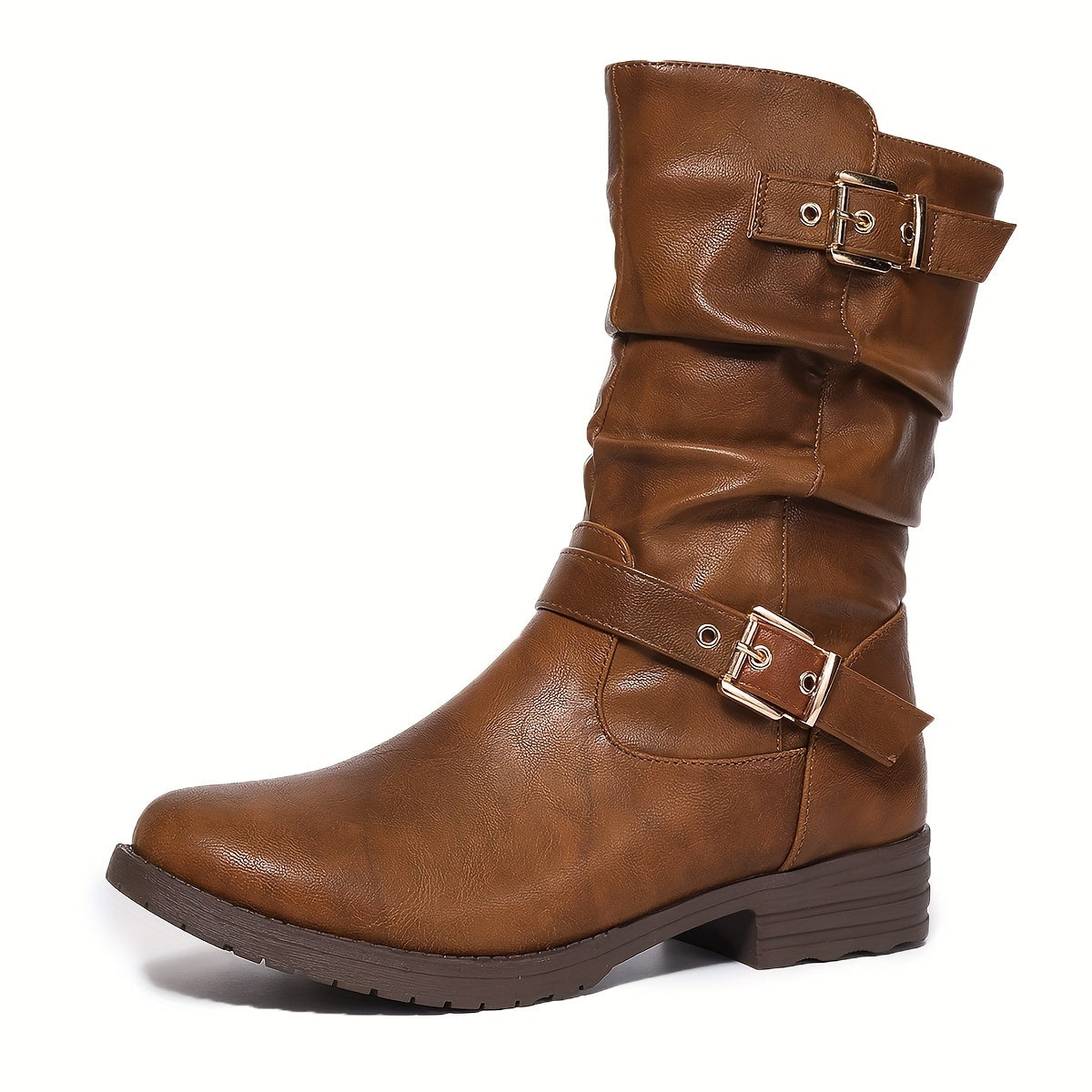 Women's Slouchy Buckle Boots with Chunky Heel - view 11