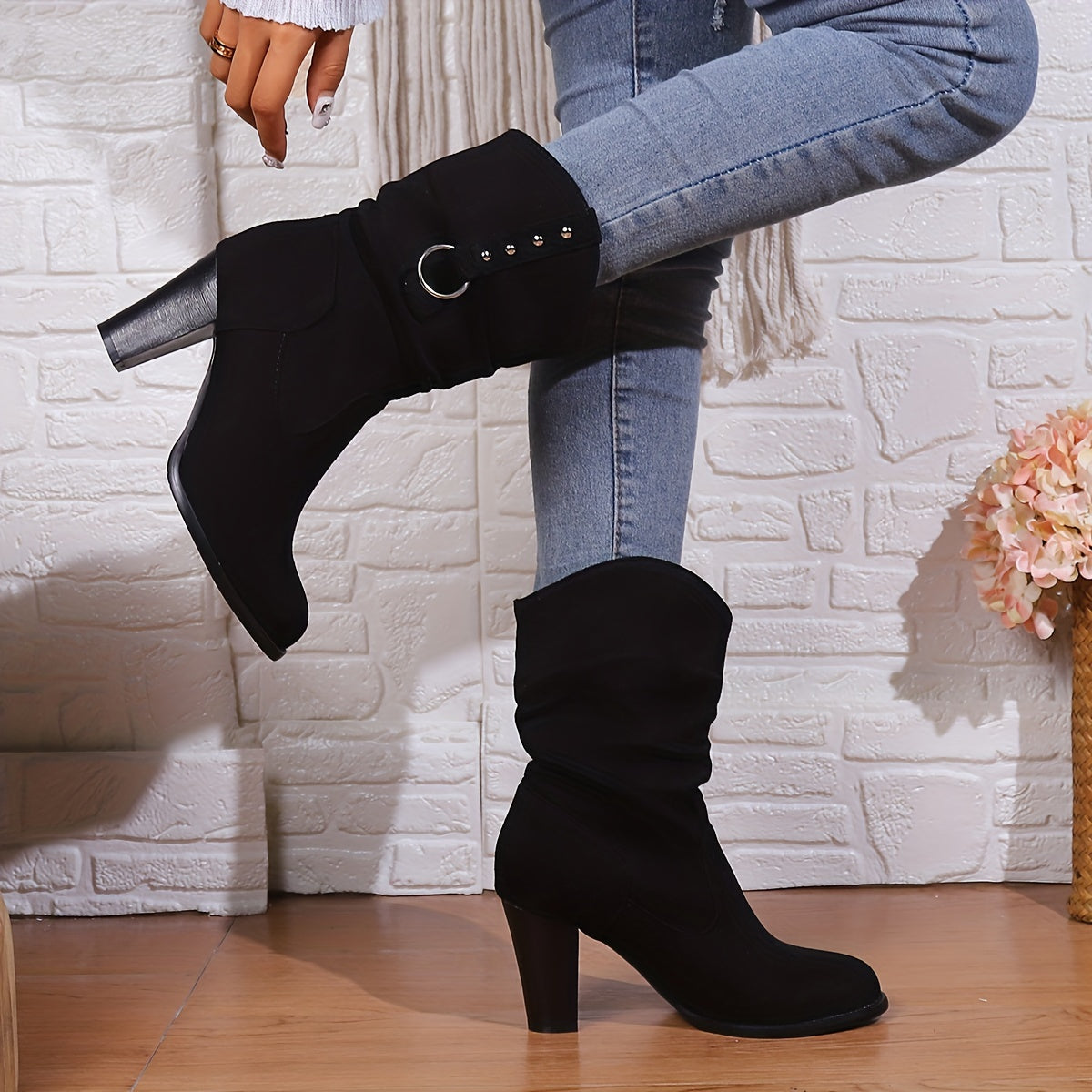 Women's Slouchy Western Ankle Boots with Square Toe - view 3