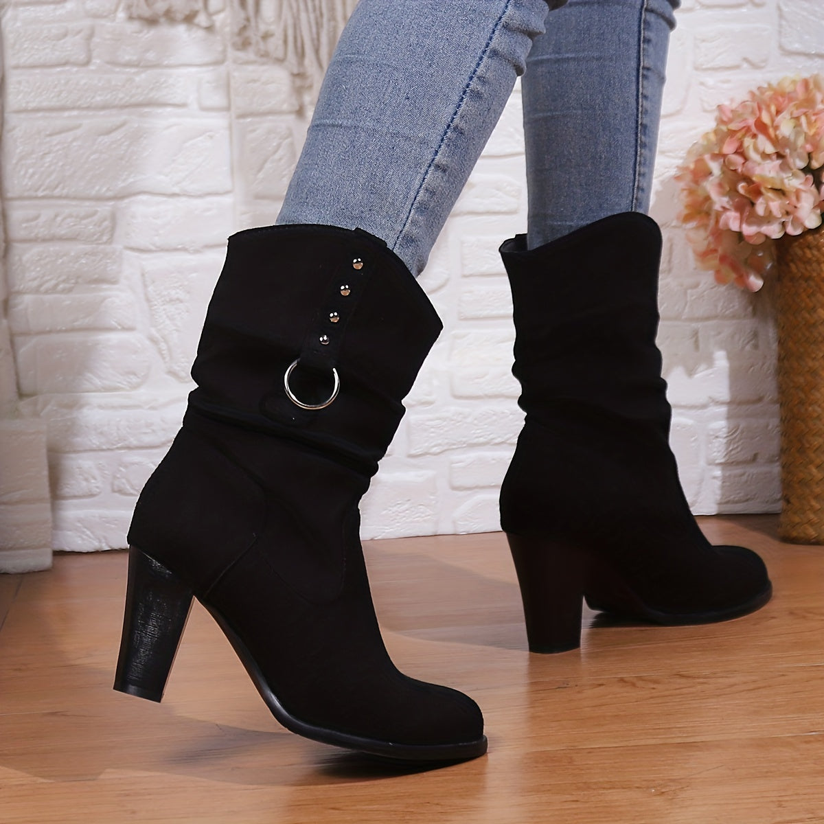 Women's Slouchy Western Ankle Boots with Square Toe - view 4