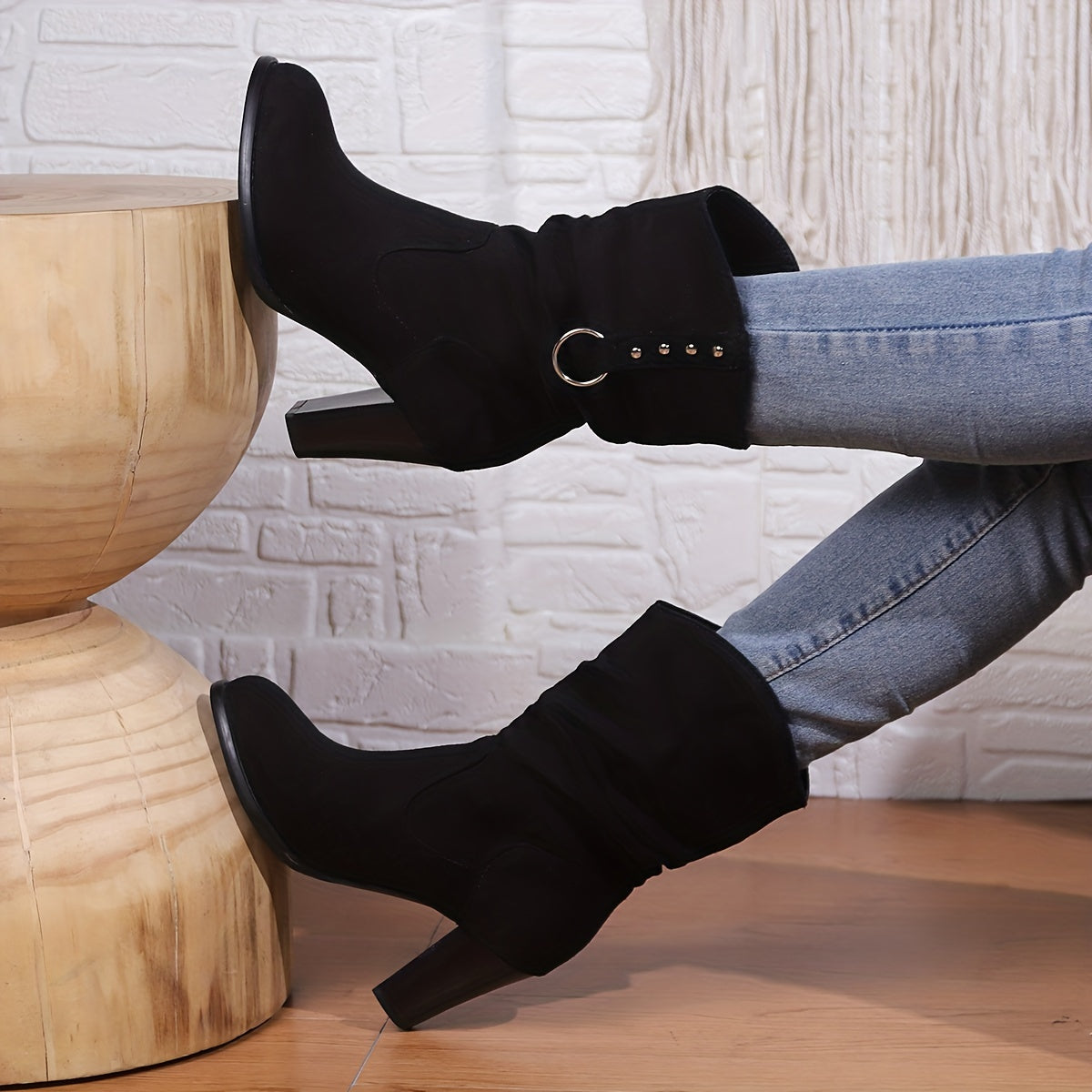 Women's Slouchy Western Ankle Boots with Square Toe - view 5