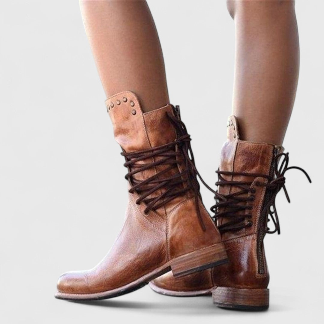 Women's Studded Lace-Up Mid-Calf Boots - view 11