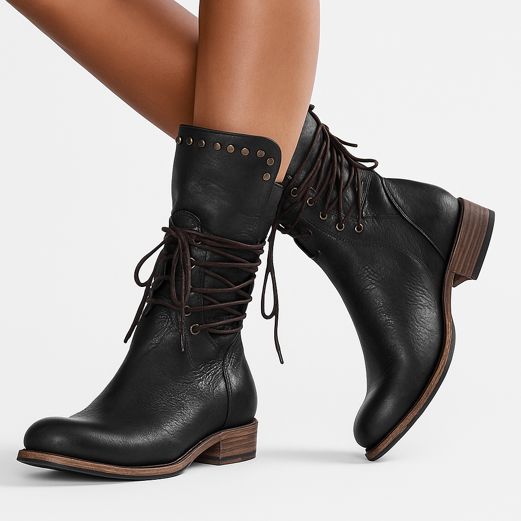 Women's Studded Lace-Up Mid-Calf Boots - view 4