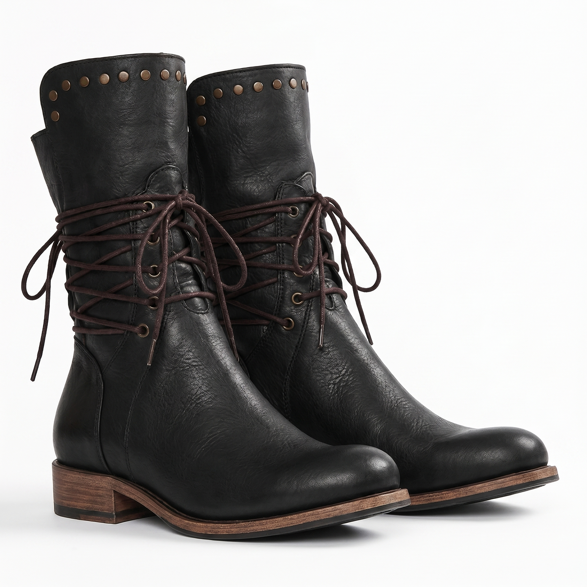 Women's Studded Lace-Up Mid-Calf Boots - view 5
