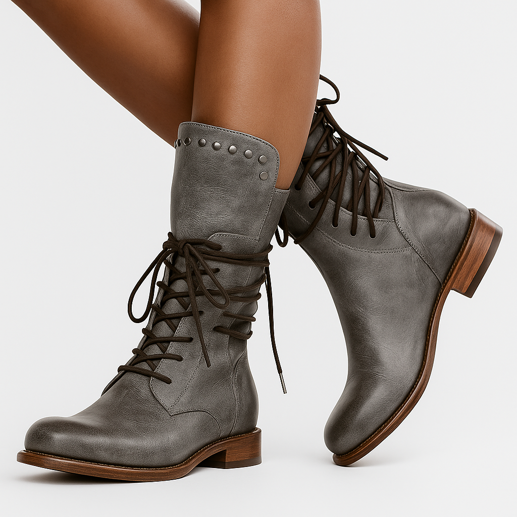 Women's Studded Lace-Up Mid-Calf Boots - view 7