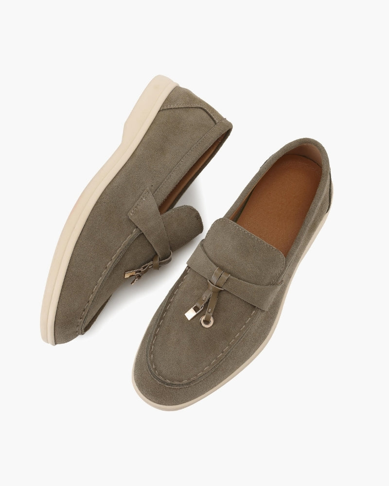 Women's suede loafers - worn view