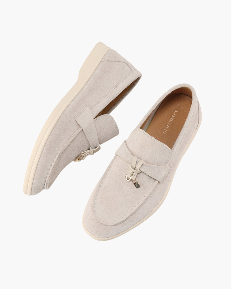 Women's suede loafers in Fog Blue - front view